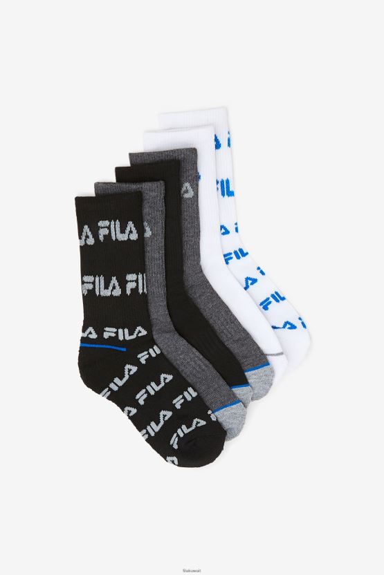 جوارب دائرية للأطفال مكونة من 6 قطع باللون الأسود متعدد الألوان BX00H41058 أسود متعدد FILA