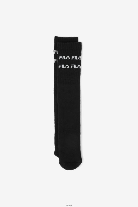 جورب يصل إلى الركبة بشعار فيلا مزدوج الخط باللون الأسود BX00H41011 أسود FILA