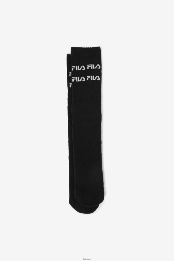 جورب يصل إلى الركبة بشعار فيلا مزدوج الخط باللون الأسود BX00H41011 أسود FILA