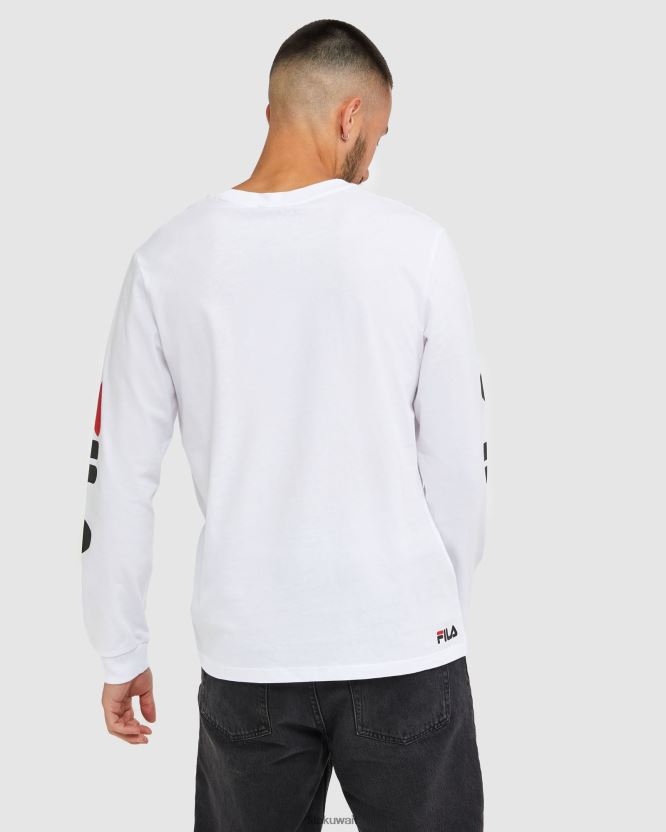 تي شيرت كلاسيكي بأكمام طويلة للرجال باللون الأبيض BX00H42498 أبيض FILA