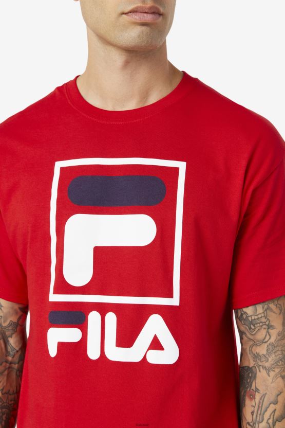 تي شيرت أحمر/أبيض/كحلي مكدس من فيلا BX00H4306 أحمر / أبيض / كحلي FILA