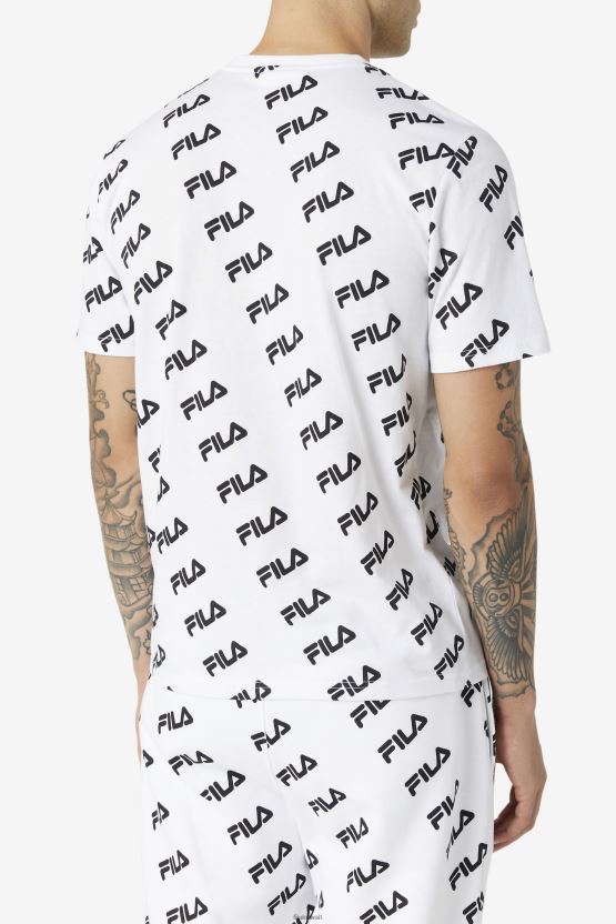 تيشيرت بشعار قطري أبيض/أسود BX00H4407 أبيض أسود FILA