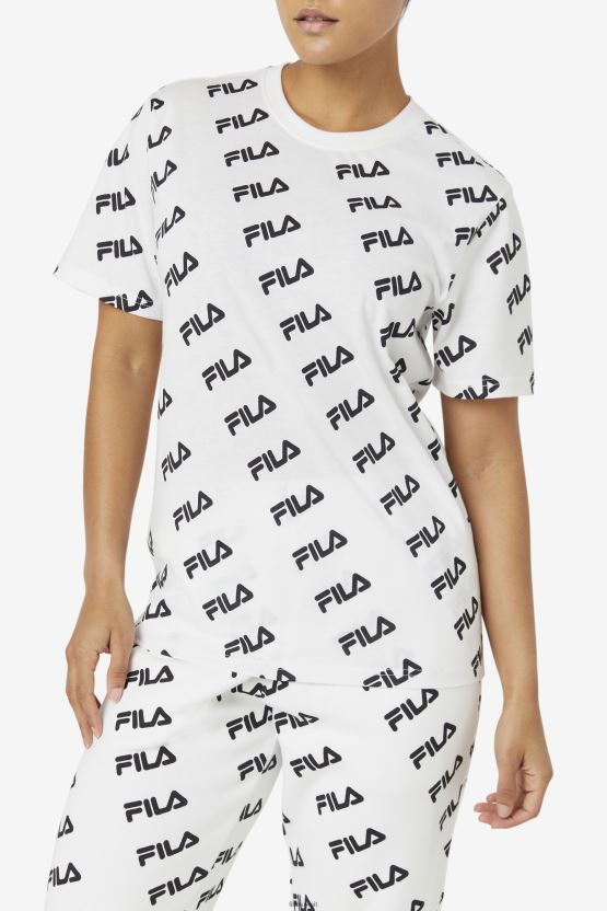 تيشيرت بشعار قطري أبيض/أسود BX00H4407 أبيض أسود FILA