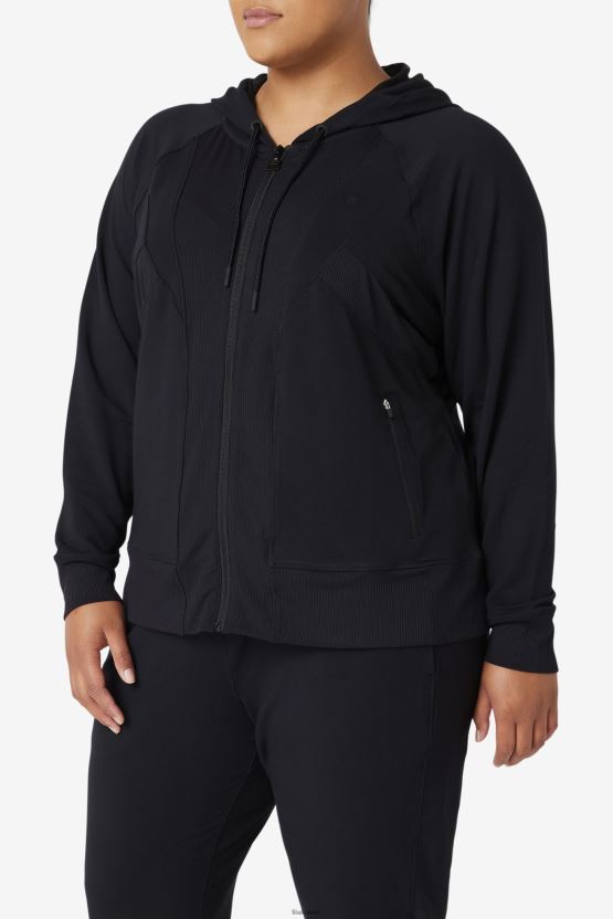 سترة بغطاء للرأس بسحاب كامل باللون الأسود من Fi-Lux BX00H41884 أسود FILA