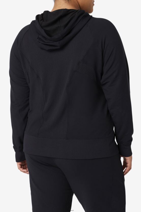سترة بغطاء للرأس بسحاب كامل باللون الأسود من Fi-Lux BX00H41884 أسود FILA