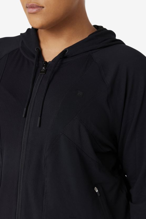 سترة بغطاء للرأس بسحاب كامل باللون الأسود من Fi-Lux BX00H41884 أسود FILA
