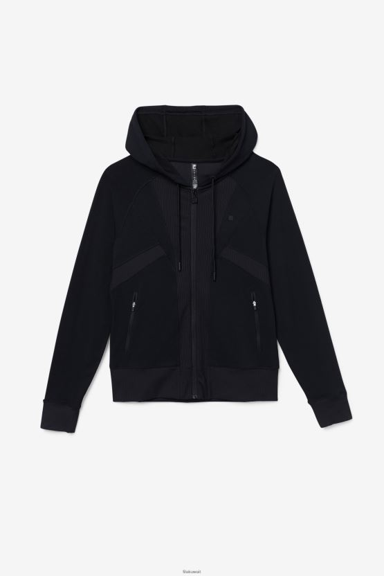 سترة بغطاء للرأس بسحاب كامل من نسيج Fi-Lux باللون الأسود BX00H41932 أسود FILA