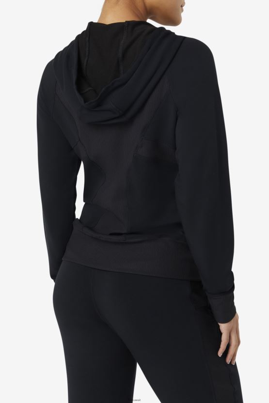 سترة بغطاء للرأس بسحاب كامل من نسيج Fi-Lux باللون الأسود BX00H41932 أسود FILA