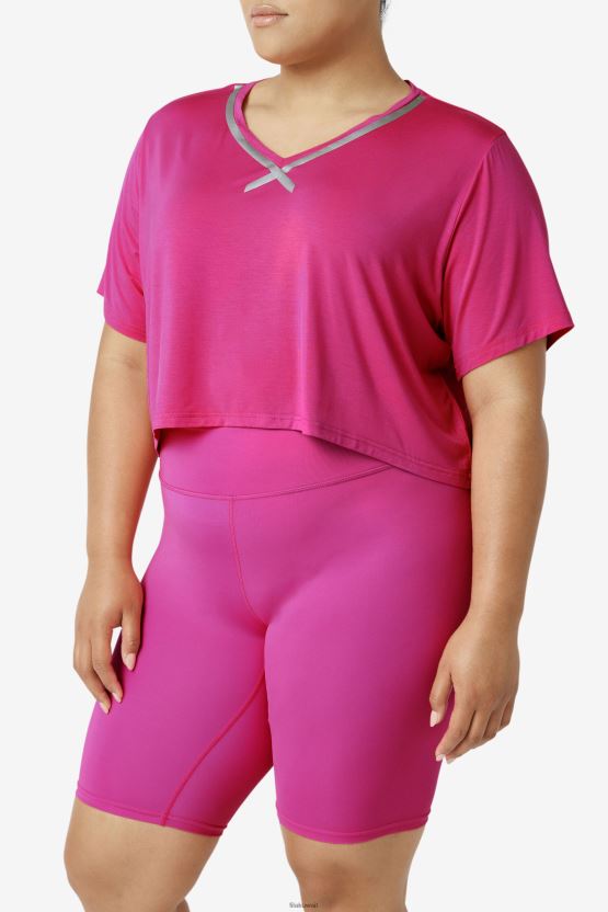 بلوزة Fi-lux Hi-Low Crop Top باللون الوردي الفاتح BX00H41916 وردي مشرق FILA