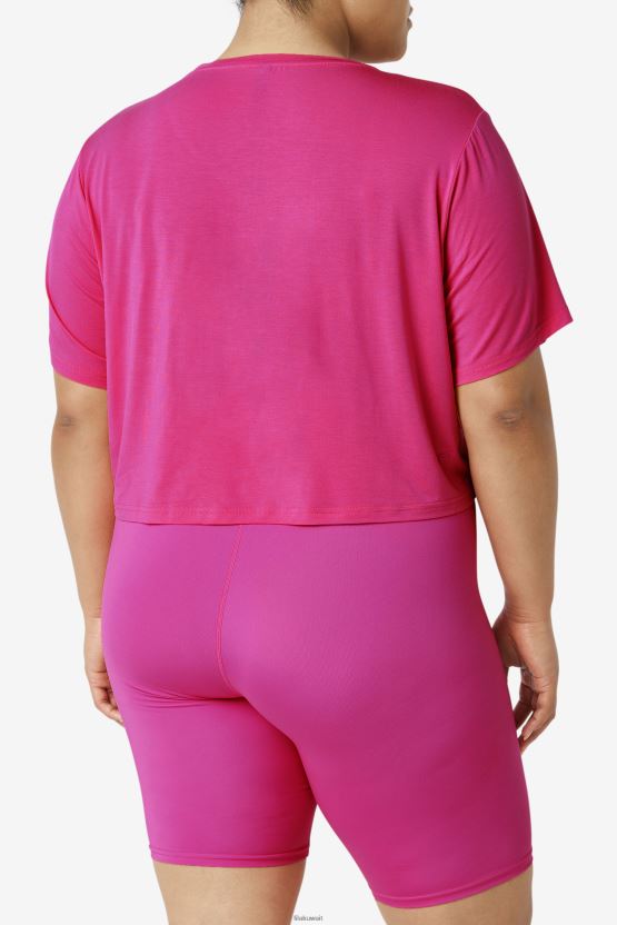 بلوزة Fi-lux Hi-Low Crop Top باللون الوردي الفاتح BX00H41916 وردي مشرق FILA