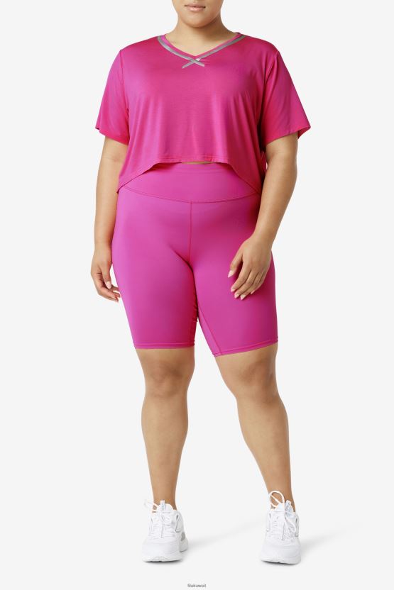 بلوزة Fi-lux Hi-Low Crop Top باللون الوردي الفاتح BX00H41916 وردي مشرق FILA