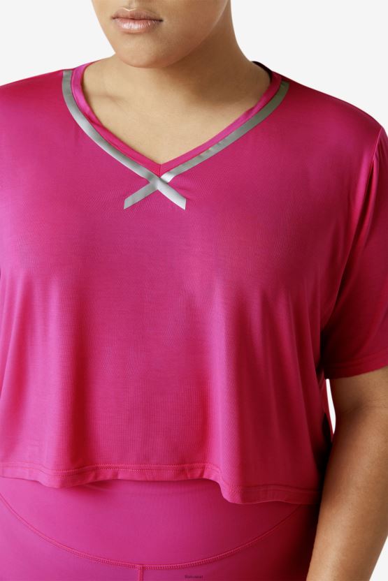 بلوزة Fi-lux Hi-Low Crop Top باللون الوردي الفاتح BX00H41916 وردي مشرق FILA
