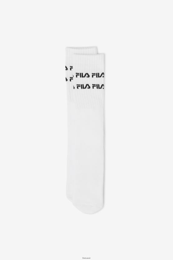 جورب بطول الركبة بشعار خط مزدوج أبيض من Fila BX00H41012 أبيض FILA