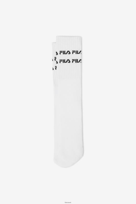 جورب بطول الركبة بشعار خط مزدوج أبيض من Fila BX00H41012 أبيض FILA