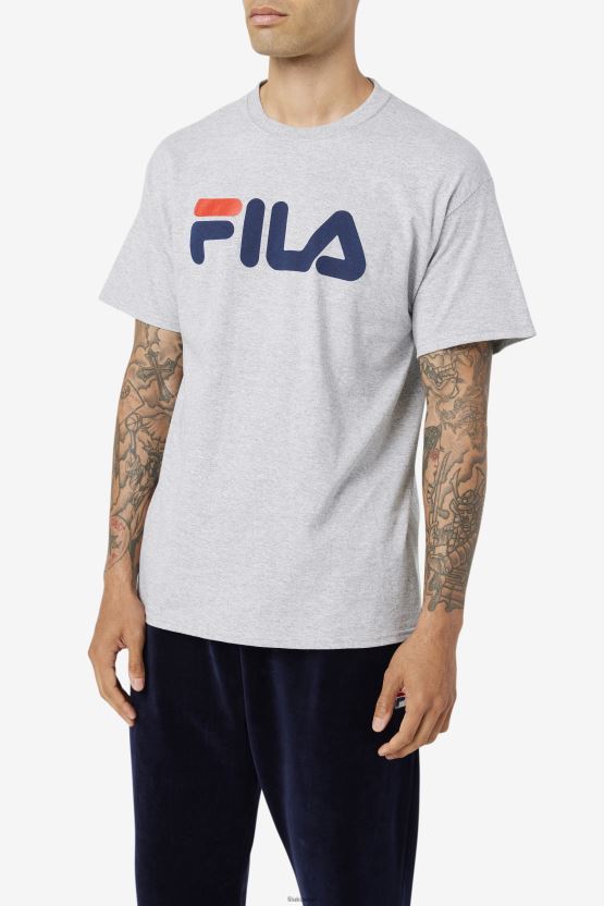 تي شيرت رجالي بشعار Fila رمادي منقط/كحلي/أحمر BX00H4268 هيذر رمادي / كحلي / أحمر FILA