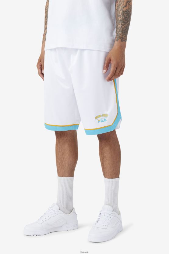 Fila شورت كرة سلة شبه احترافي باللون الأبيض/الأزرق/الأصفر المشع BX00H4706 أبيض / أزرق / أصفر مشع FILA