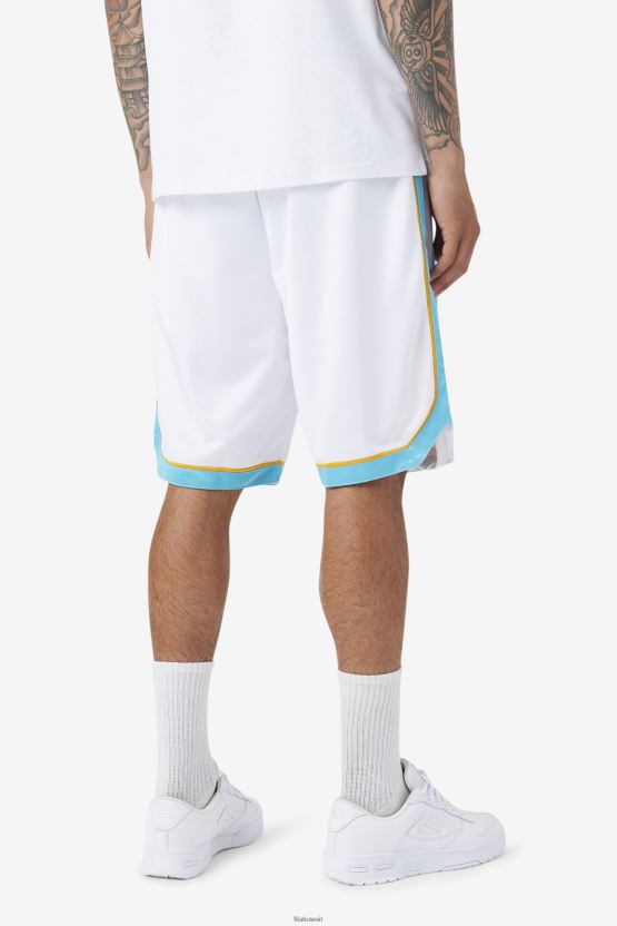 Fila شورت كرة سلة شبه احترافي باللون الأبيض/الأزرق/الأصفر المشع BX00H4706 أبيض / أزرق / أصفر مشع FILA