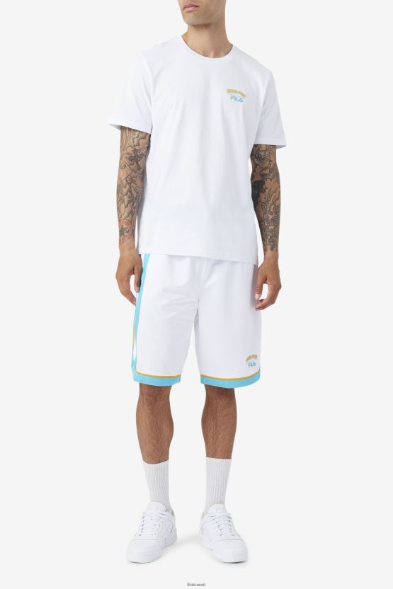 Fila شورت كرة سلة شبه احترافي باللون الأبيض/الأزرق/الأصفر المشع BX00H4706 أبيض / أزرق / أصفر مشع FILA