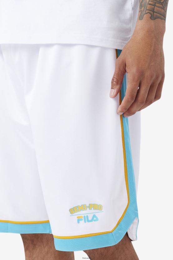 Fila شورت كرة سلة شبه احترافي باللون الأبيض/الأزرق/الأصفر المشع BX00H4706 أبيض / أزرق / أصفر مشع FILA