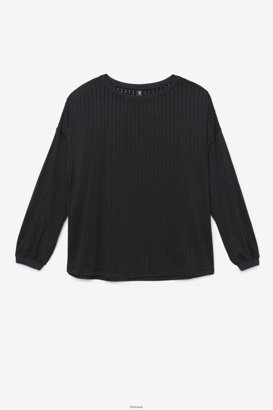 بلوزة شبكية بأكمام طويلة من Fila Fi-Lux باللون الأسود BX00H41887 أسود FILA