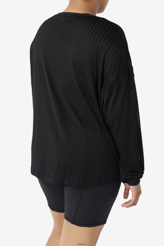 بلوزة شبكية بأكمام طويلة من Fila Fi-Lux باللون الأسود BX00H41887 أسود FILA