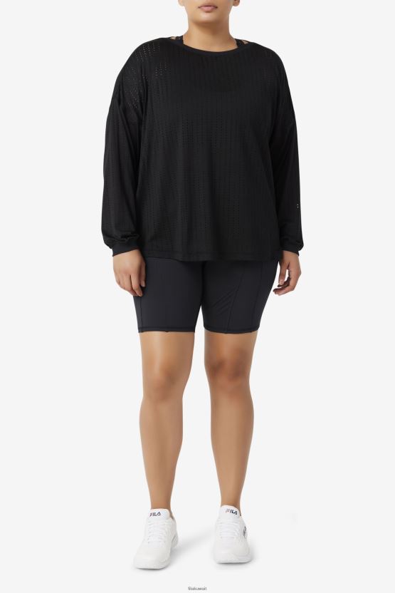 بلوزة شبكية بأكمام طويلة من Fila Fi-Lux باللون الأسود BX00H41887 أسود FILA