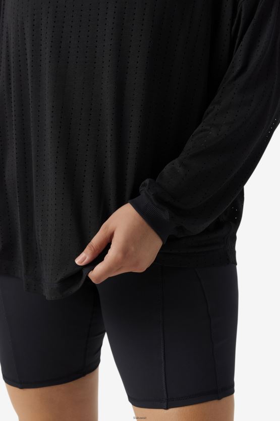 بلوزة شبكية بأكمام طويلة من Fila Fi-Lux باللون الأسود BX00H41887 أسود FILA