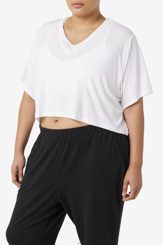 بلوزة بيضاء من Fila ذات قصّة عالية ومنخفضة من Fi-Lux BX00H41918 أبيض FILA