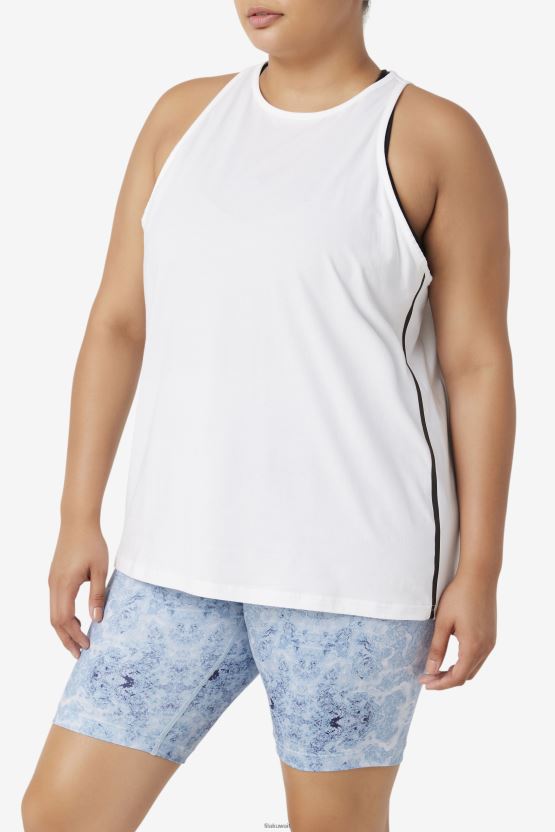 أبيض/أبيض منقط/أسود Fila Fi-Lux قميص فضفاض بدون أكمام BX00H41935 أبيض/أبيض هيذر/أسود FILA