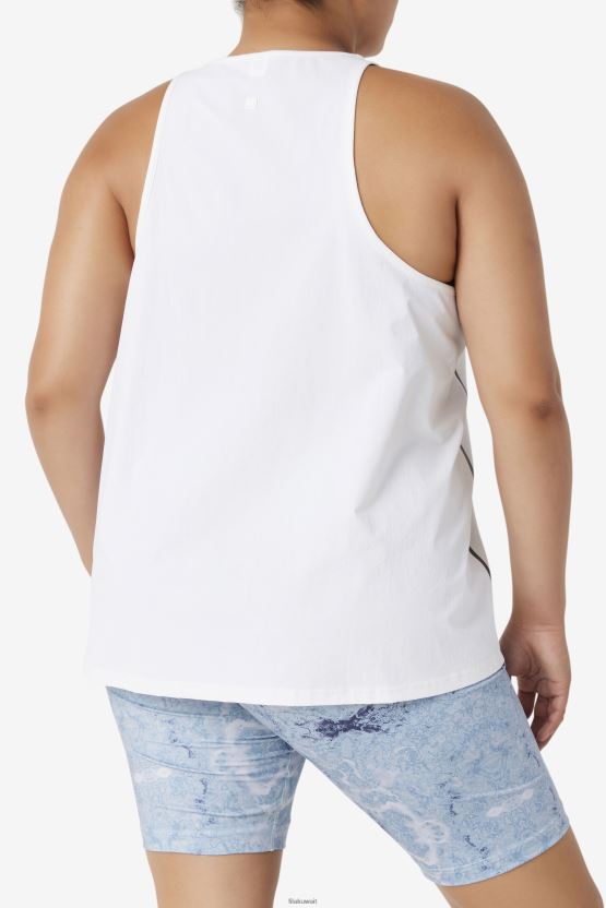 أبيض/أبيض منقط/أسود Fila Fi-Lux قميص فضفاض بدون أكمام BX00H41935 أبيض/أبيض هيذر/أسود FILA