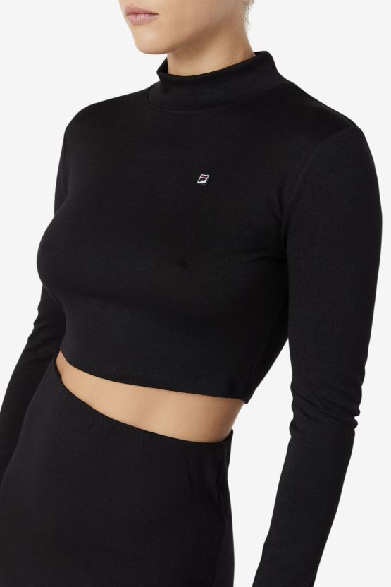 بلوزة بياقة مدورة من Fila Luise باللون الأسود BX00H41413 أسود FILA