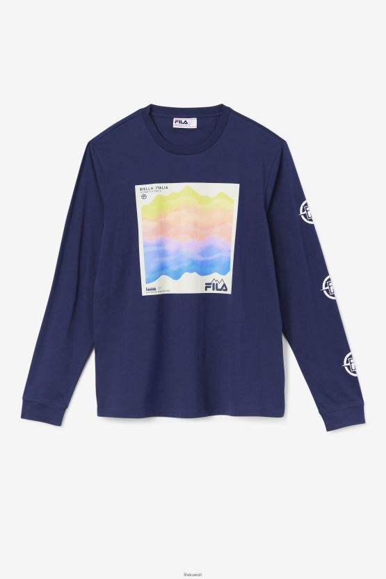 تي شيرت Fila Navy/Ice Aqua/EGret kare بأكمام طويلة BX00H4406 البحرية / مثلج أكوا / البلشون الأبيض FILA