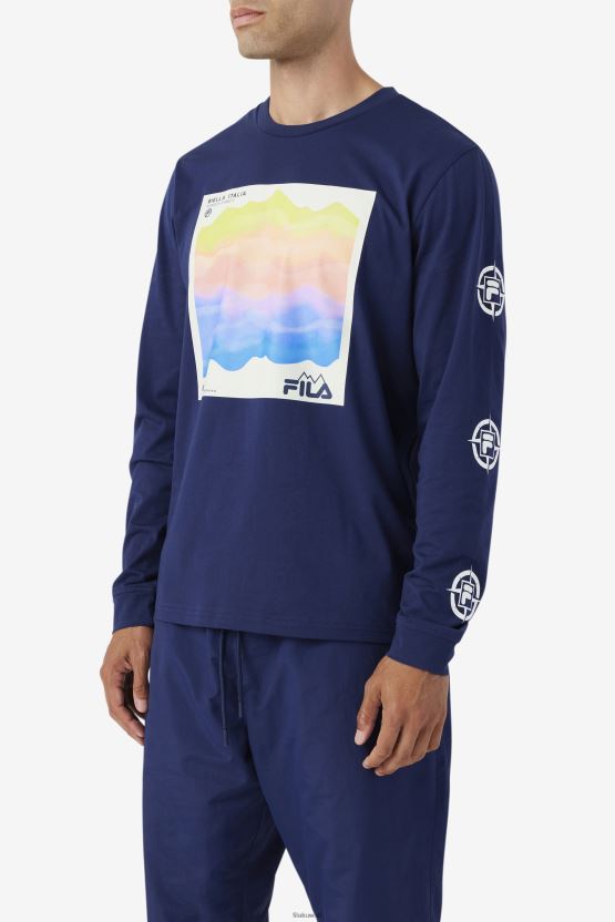 تي شيرت Fila Navy/Ice Aqua/EGret kare بأكمام طويلة BX00H4406 البحرية / مثلج أكوا / البلشون الأبيض FILA