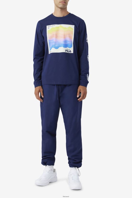 تي شيرت Fila Navy/Ice Aqua/EGret kare بأكمام طويلة BX00H4406 البحرية / مثلج أكوا / البلشون الأبيض FILA