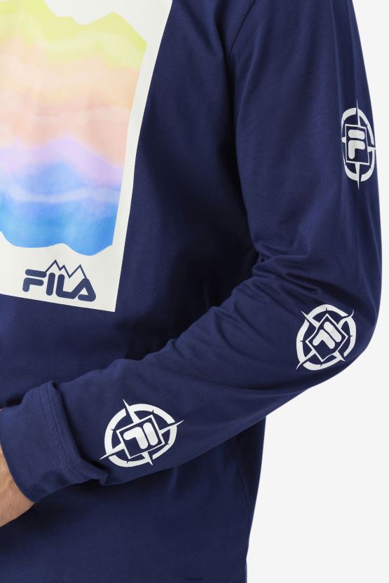 تي شيرت Fila Navy/Ice Aqua/EGret kare بأكمام طويلة BX00H4406 البحرية / مثلج أكوا / البلشون الأبيض FILA