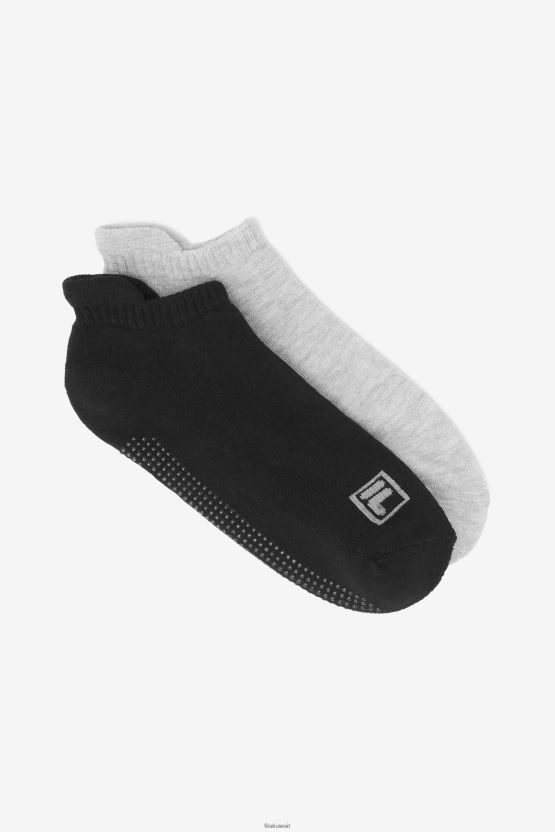 جوارب Fila النسائية No Show Grip، عبوة من قطعتين، أسود متعدد BX00H41087 أسود متعدد FILA