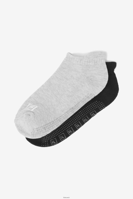 جوارب Fila النسائية No Show Grip، عبوة من قطعتين، أسود متعدد BX00H41087 أسود متعدد FILA