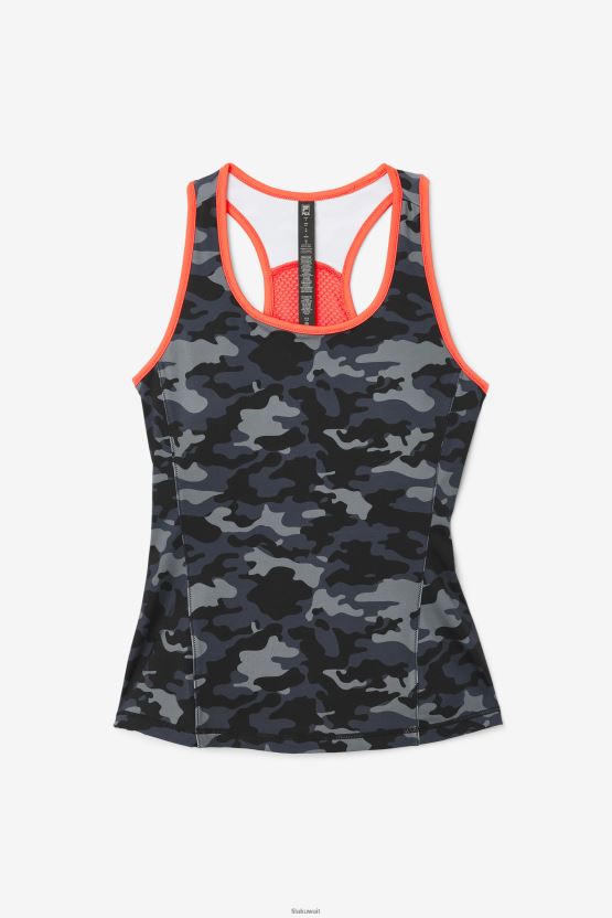 Fila قميص مموه داكن/مرجاني ساخن/أسود اللون من نوع Racerback BX00H41870 كامو داكن/مرجاني ساخن/أسود FILA