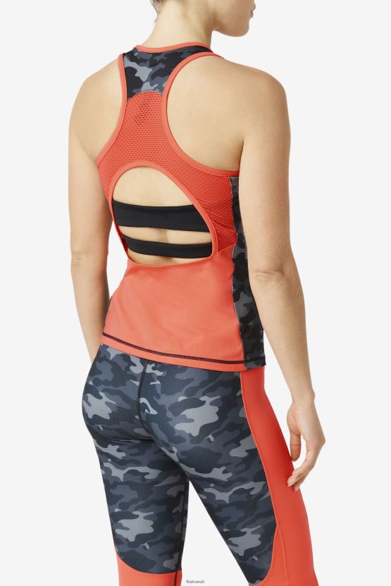 Fila قميص مموه داكن/مرجاني ساخن/أسود اللون من نوع Racerback BX00H41870 كامو داكن/مرجاني ساخن/أسود FILA