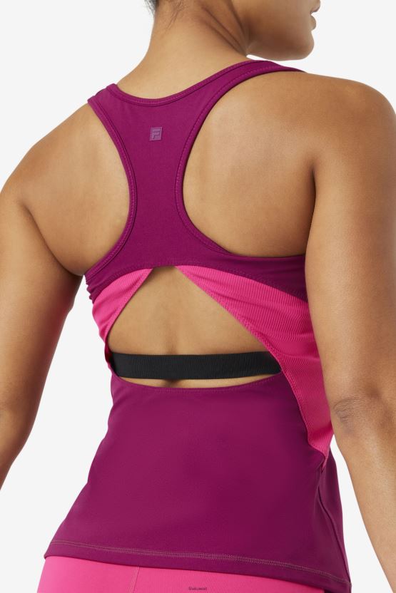 أرجواني أرجواني/وردي ساطع Fila Uplift مفتوح Racerback بدون أكمام BX00H41875 أرجواني أرجواني/وردي مشرق FILA