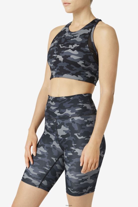 حمالة صدر رياضية مموهة داكنة/سوداء اللون من Fila Uplift على شكل حرف T BX00H41797 كامو داكن/أسود FILA