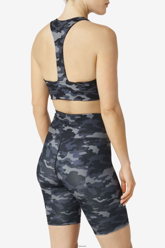حمالة صدر رياضية مموهة داكنة/سوداء اللون من Fila Uplift على شكل حرف T BX00H41797 كامو داكن/أسود FILA