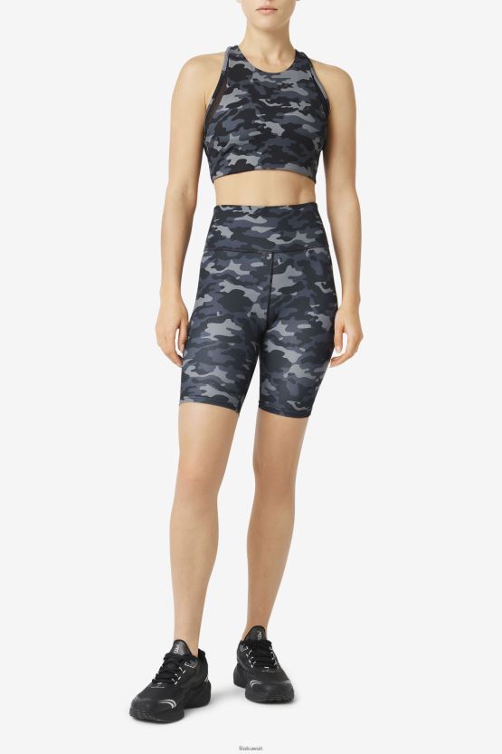 حمالة صدر رياضية مموهة داكنة/سوداء اللون من Fila Uplift على شكل حرف T BX00H41797 كامو داكن/أسود FILA