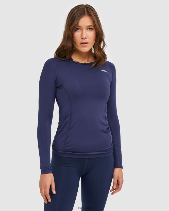 تي شيرت نسائي كلاسيكي من New Navy Fila مقاس L/S BX00H42907 البحرية الجديدة FILA