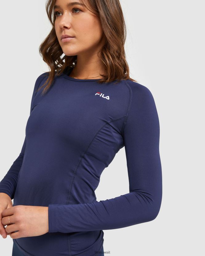 تي شيرت نسائي كلاسيكي من New Navy Fila مقاس L/S BX00H42907 البحرية الجديدة FILA