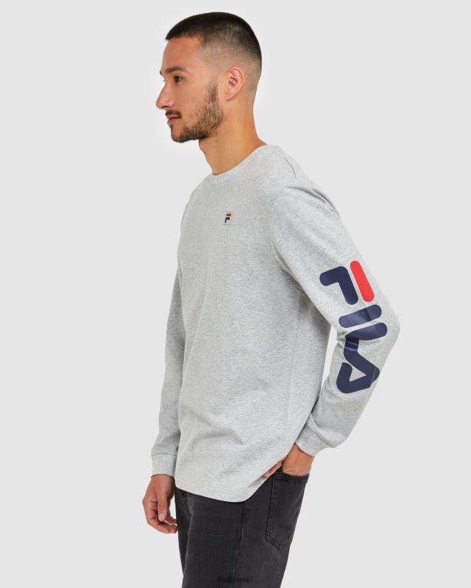 تي شيرت كلاسيكي بأكمام طويلة للرجال من Silver Marle Fila BX00H42501 مارل فضي FILA
